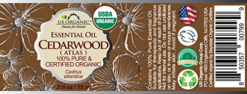 US Organic Cedarwood Essential Oil bottle with packaging