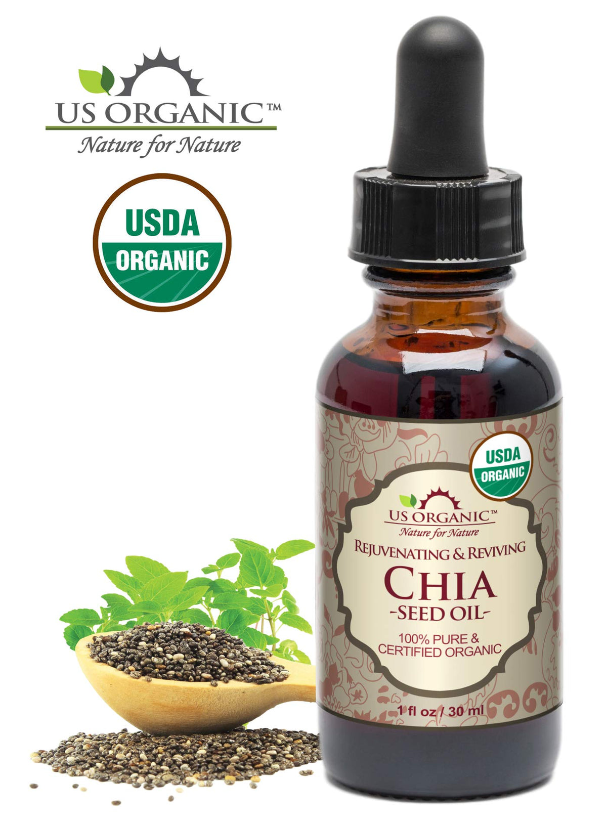 US Organic Chia Seed Oil 30ml label detail