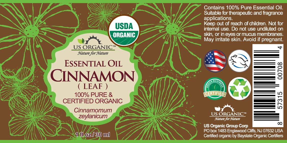 US Organic Cinnamon Leaf Essential Oil 30ml bottle with dropper