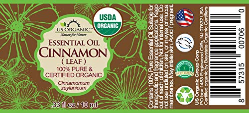 US Organic Cinnamon Leaf Essential Oil packaging with dropper