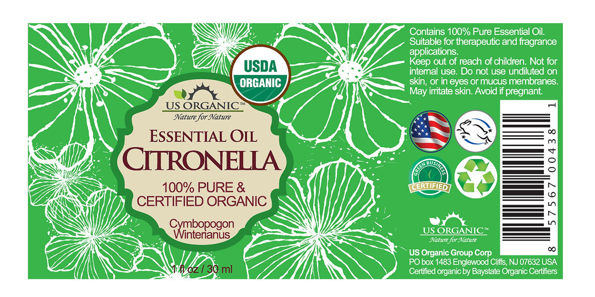 US Organic Citronella Essential Oil bottle with dropper