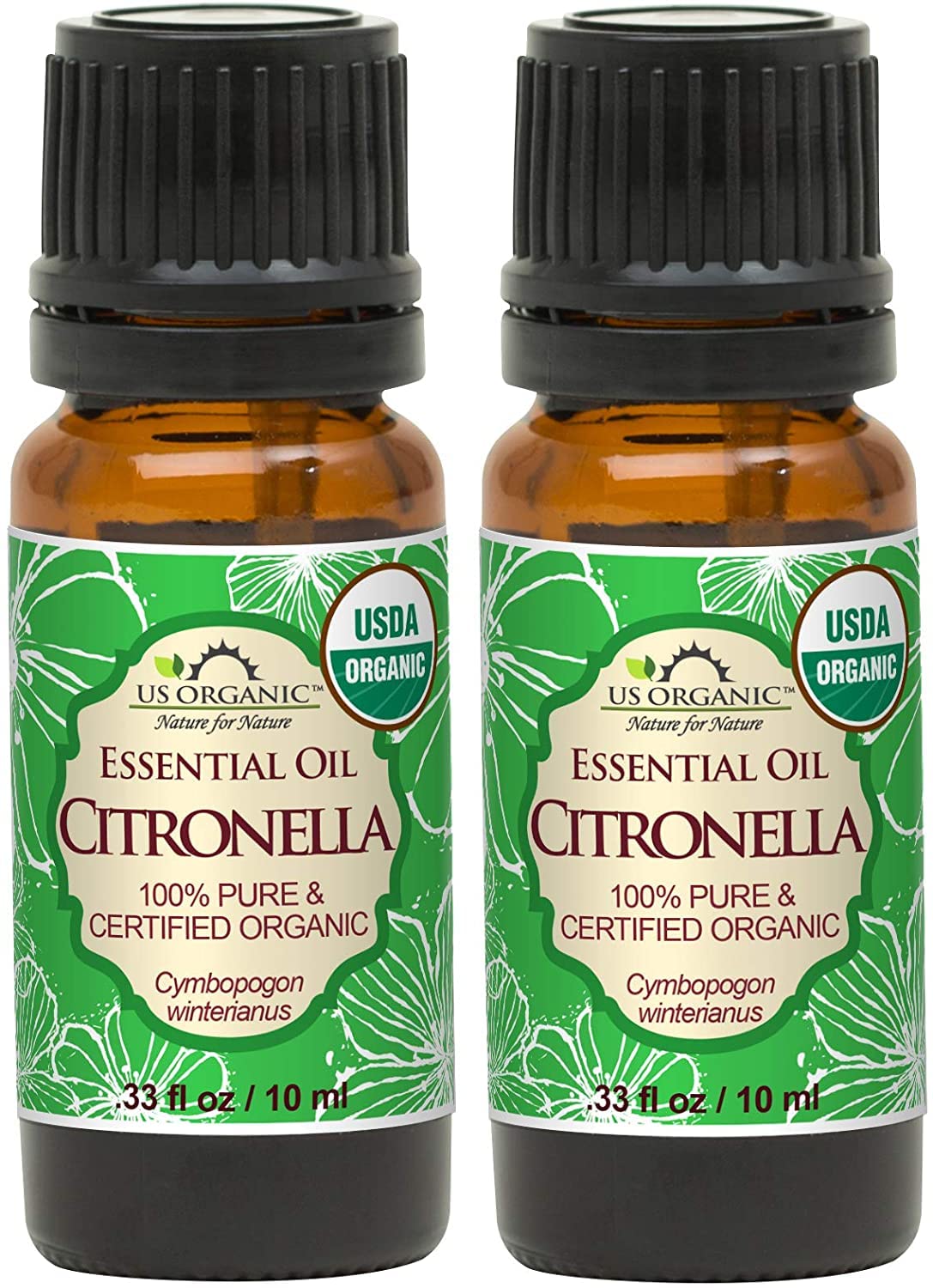 US Organic Citronella Essential Oil front view, 10ml bottles