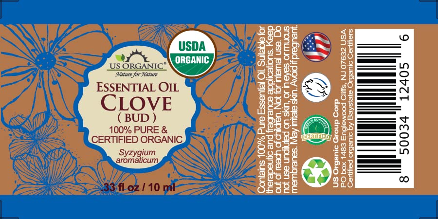 US Organic Clove Bud Essential Oil 10ml bottle back view