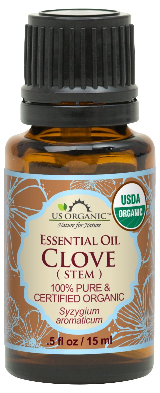 US Organic Clove Stem Essential Oil 15ml bottle front view