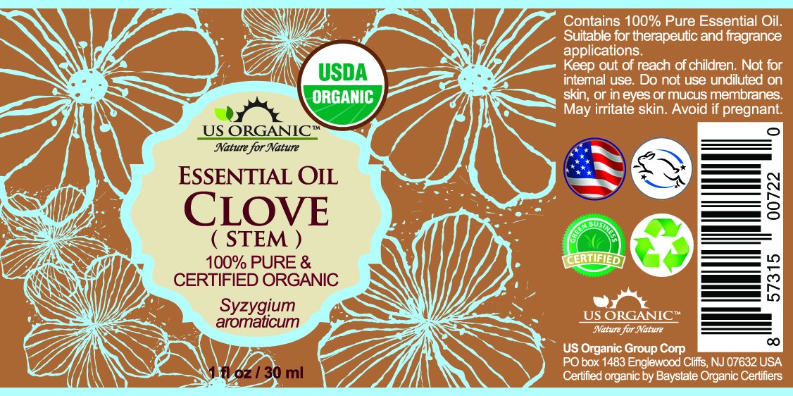 US Organic Clove Stem Essential Oil 30ml bottle with label