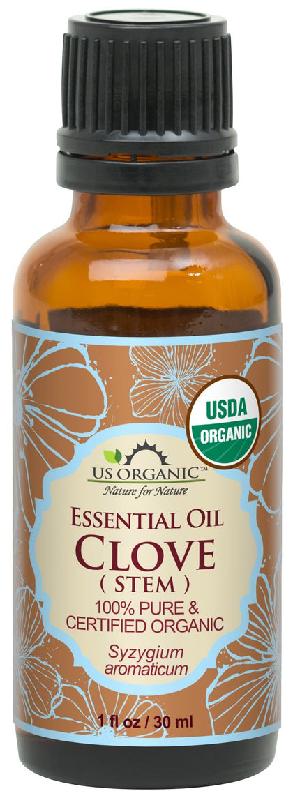 US Organic Clove Stem Essential Oil 30ml front view
