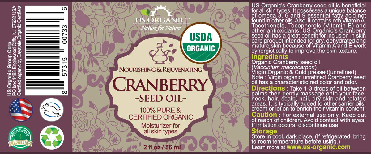 US Organic Cranberry Seed Oil 2 oz bottle with glass eyedropper
