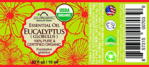 US Organic Eucalyptus Essential Oil 10ml bottle with dropper