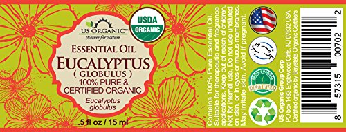 US Organic Eucalyptus Essential Oil packaging and dropper