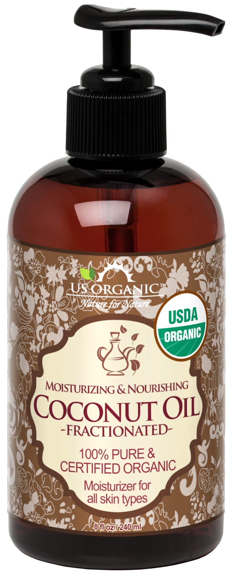 US Organic Fractionated Coconut MCT Oil 8 oz bottle front view