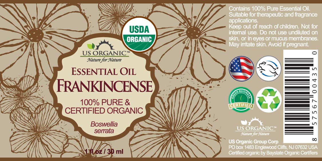 US Organic Frankincense Essential Oil bottle with dropper