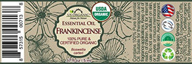 US Organic Frankincense Essential Oil bottle with label