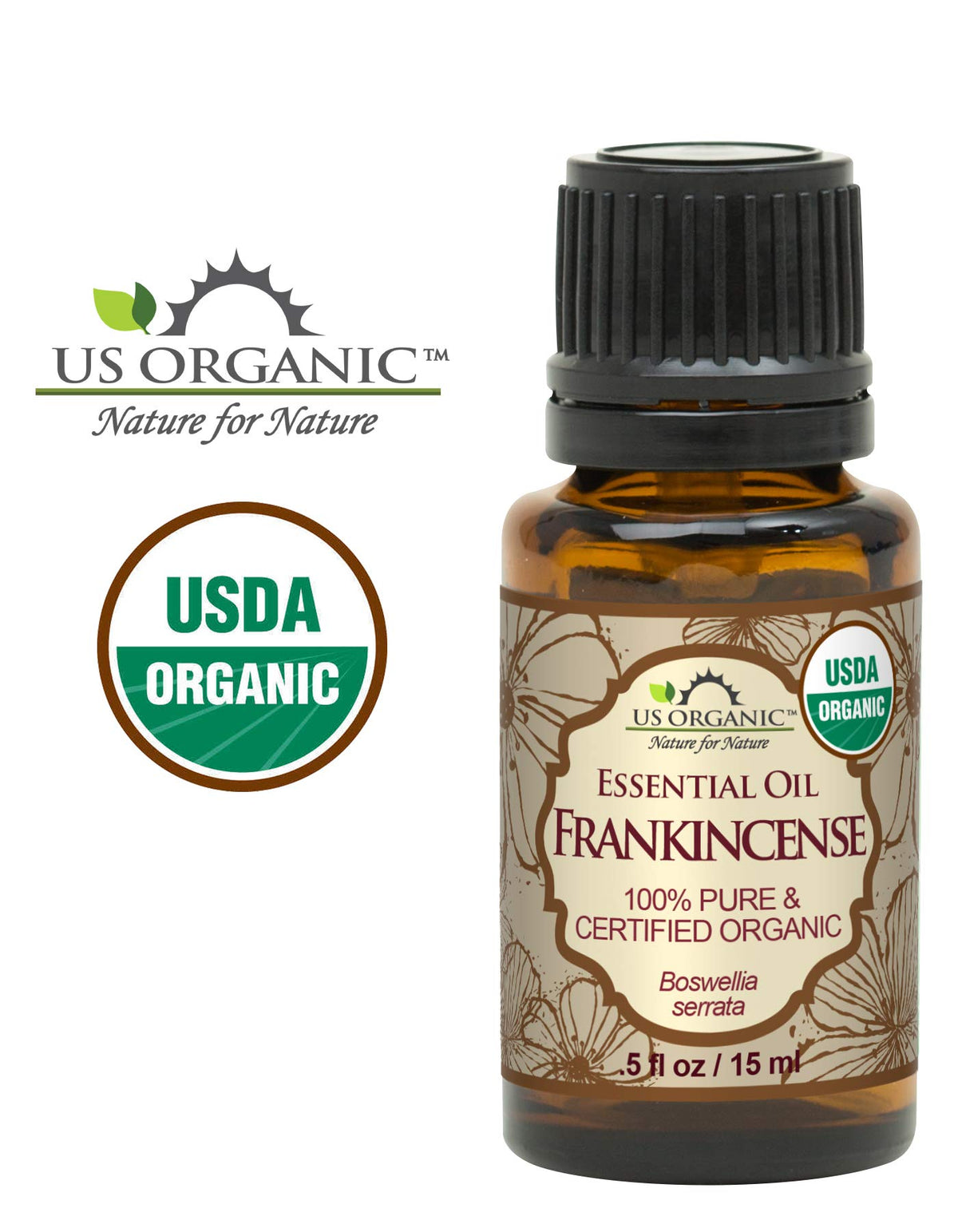 US Organic Frankincense Essential Oil with natural background
