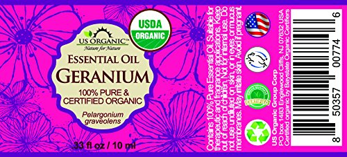 US Organic Geranium Essential Oil 10 ml bottle side view