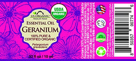 US Organic Geranium Essential Oil 10 ml bottle side view