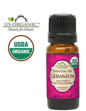 US Organic Geranium Essential Oil dropper with label