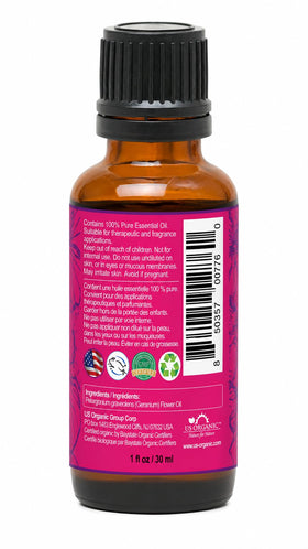 US Organic Geranium Essential Oil packaging with dropper