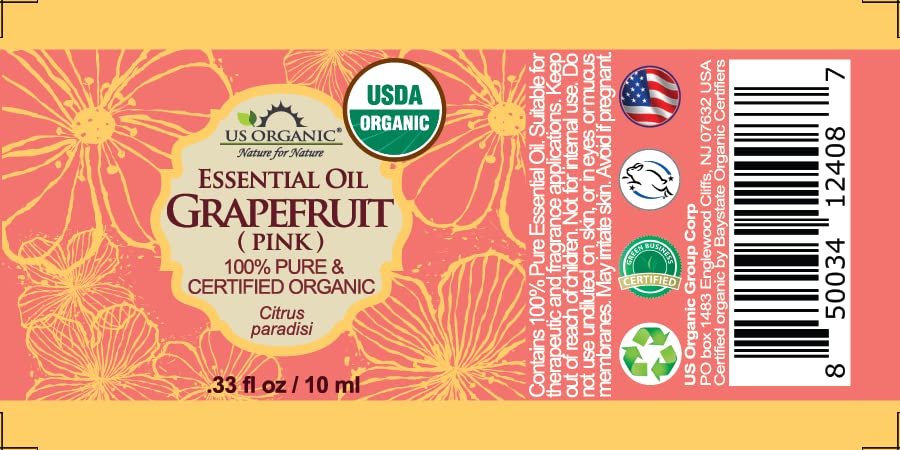 US Organic Grapefruit Pink Essential Oil 10ml bottle with label