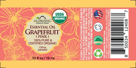 US Organic Grapefruit Pink Essential Oil 10ml bottle with label