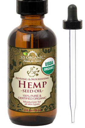 US Organic Hemp Seed Oil 2 oz amber glass bottle with dropper