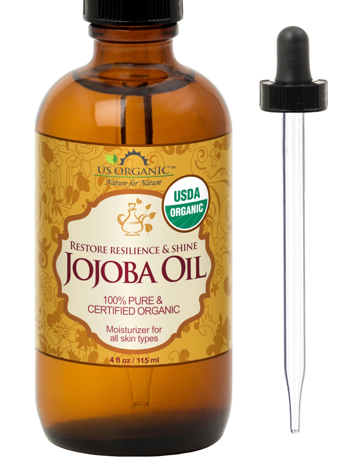US Organic Jojoba Oil 100% Pure 4oz bottle front view