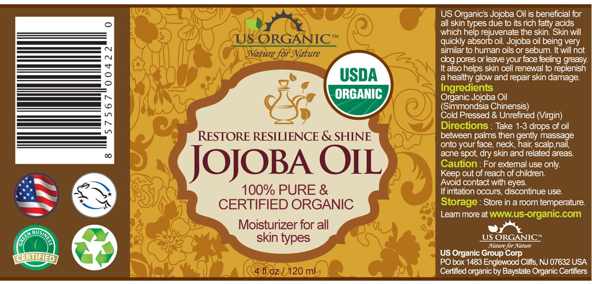 US Organic Jojoba Oil 100% Pure 4oz with dropper