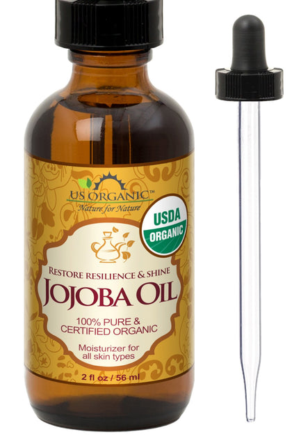US Organic Jojoba Oil 2 fl oz amber glass bottle front view