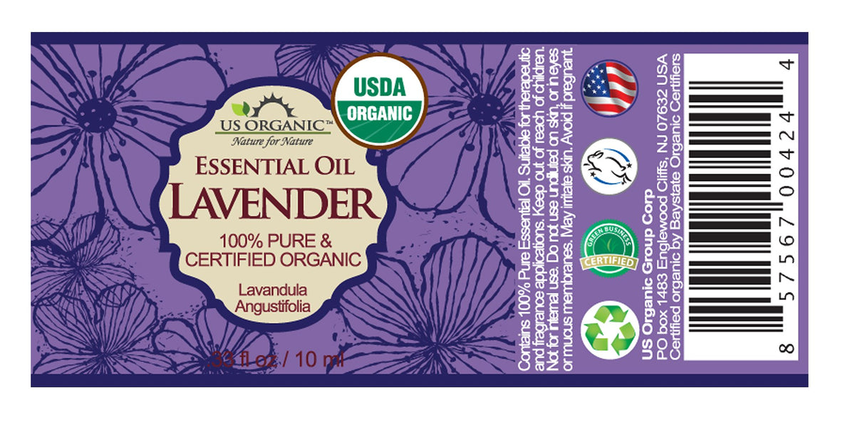 US Organic Lavender Essential Oil 10ml bottle side view