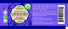 US Organic Lavender Essential Oil 15ml bottle side view