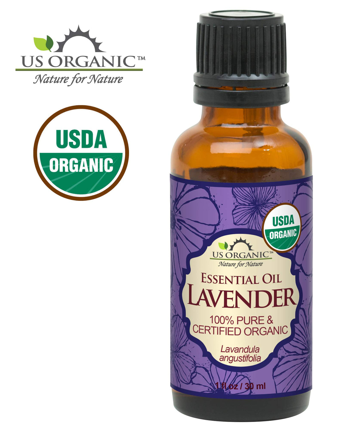 US Organic Lavender Essential Oil label close-up