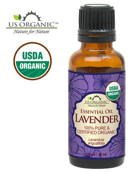 US Organic Lavender Essential Oil label close-up