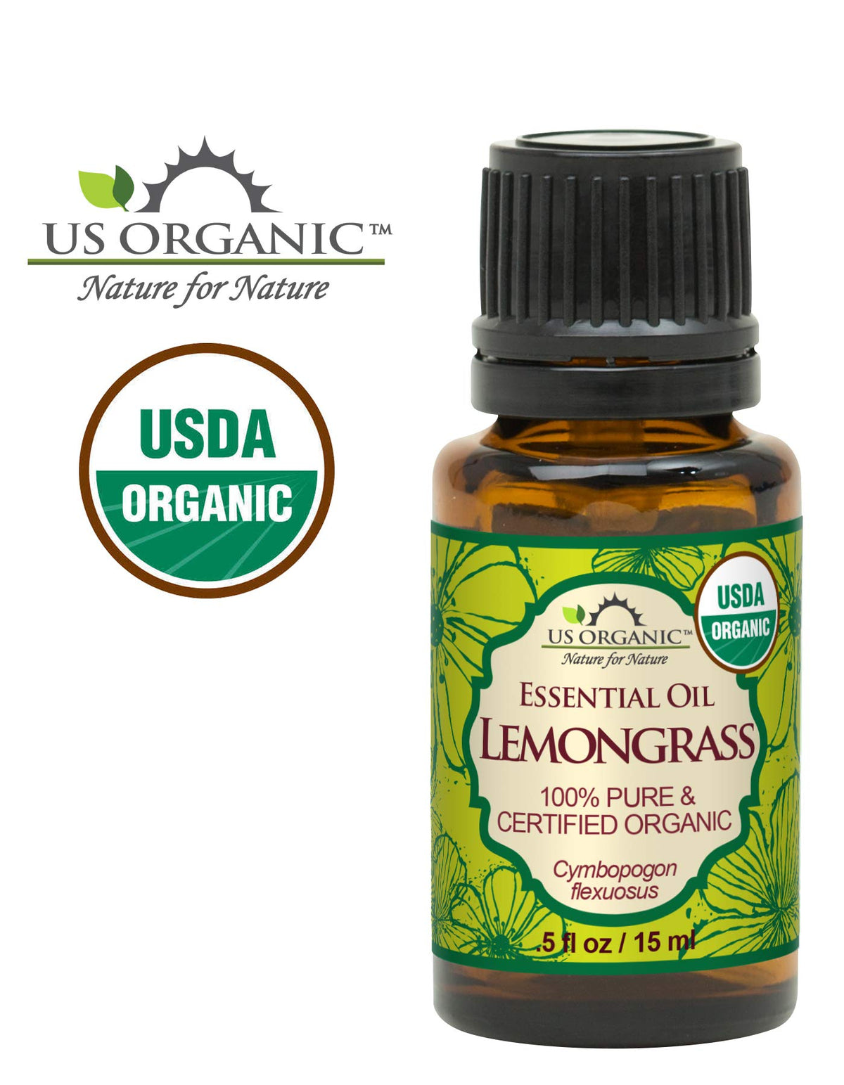 US Organic Lemongrass Essential Oil 15ml with dropper