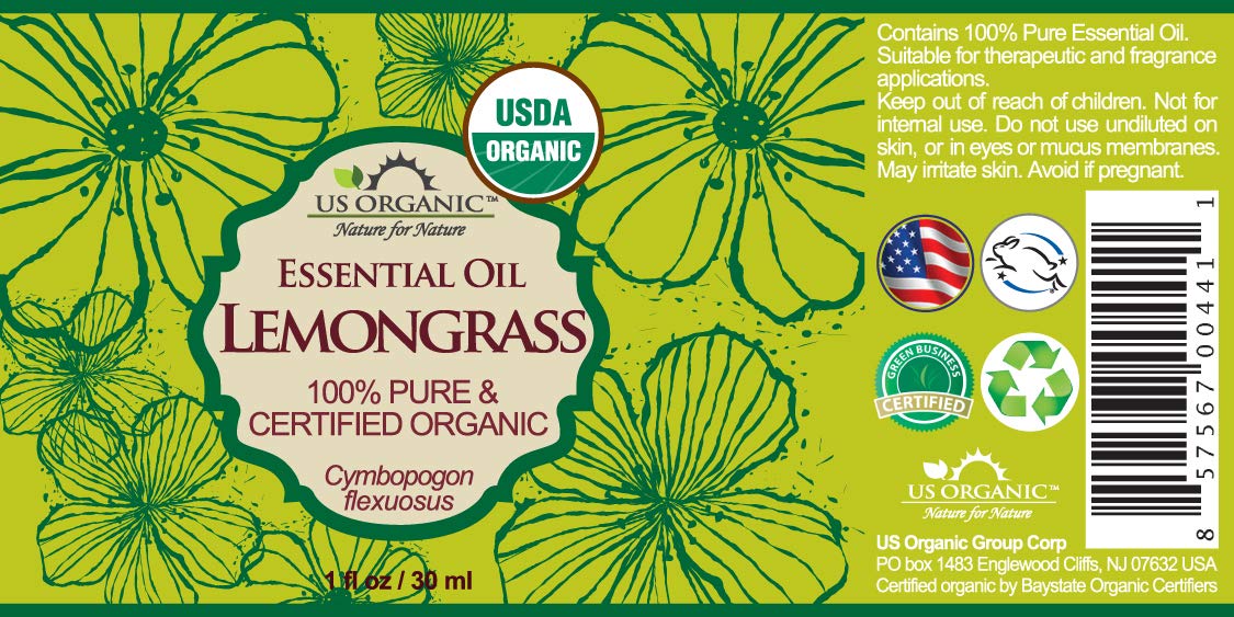 US Organic Lemongrass Essential Oil 30ml bottle side view