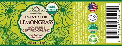 US Organic Lemongrass Essential Oil bottle with packaging