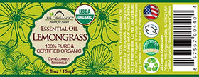 US Organic Lemongrass Essential Oil bottle with packaging