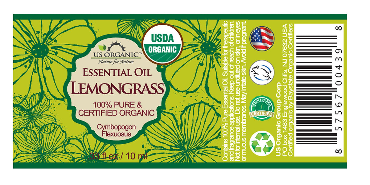 US Organic Lemongrass Essential Oil packaging with label