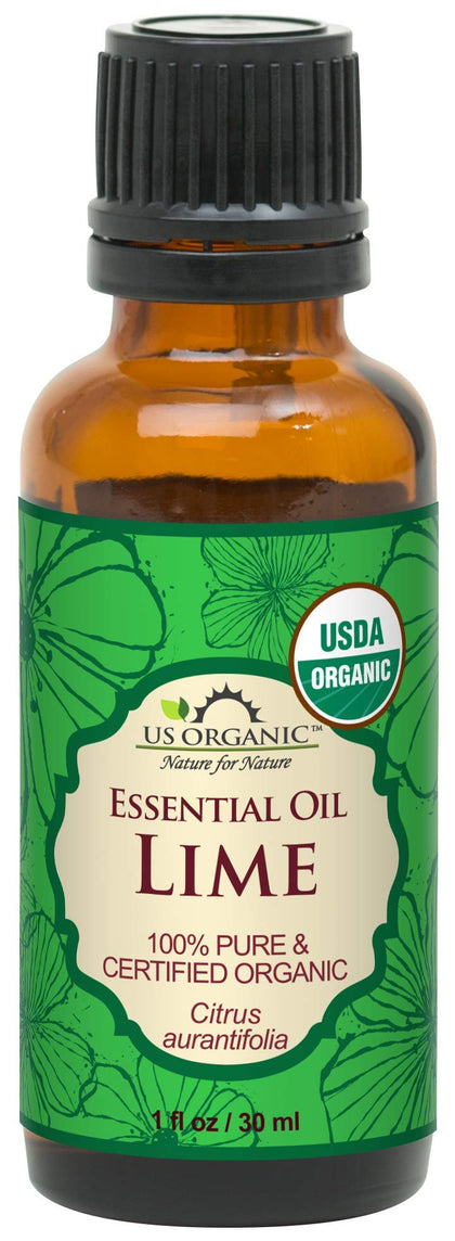 US Organic Lime Essential Oil 30ml front view with dropper