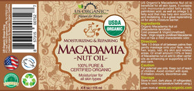 US Organic Macadamia Nut Oil 4 oz bottle with glass dropper