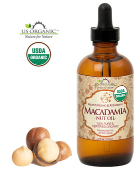 US Organic Macadamia Nut Oil 4 oz side view showing label