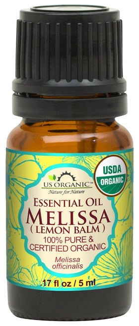 US Organic Melissa Essential Oil 5 ml bottle front view