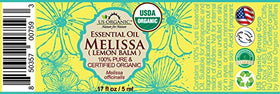 US Organic Melissa Essential Oil 5 ml bottle with Euro dropper