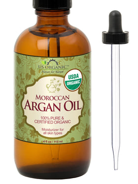 US Organic Moroccan Argan Oil 4 oz amber glass bottle front view