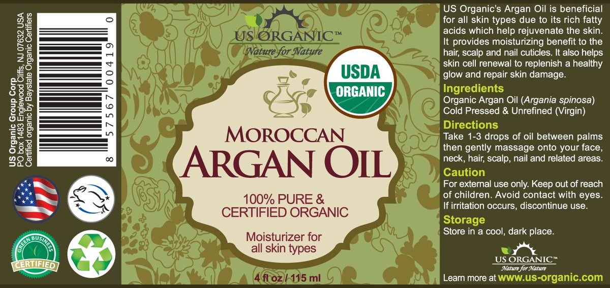 US Organic Moroccan Argan Oil label close-up