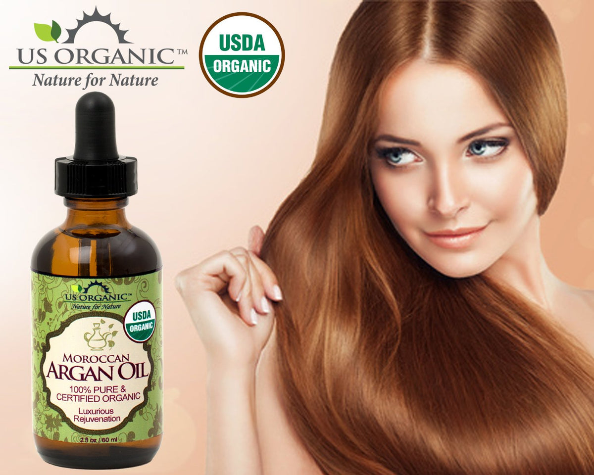 US Organic Moroccan Argan Oil used on hair for