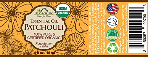 US Organic Patchouli Essential Oil 15ml bottle with dropper