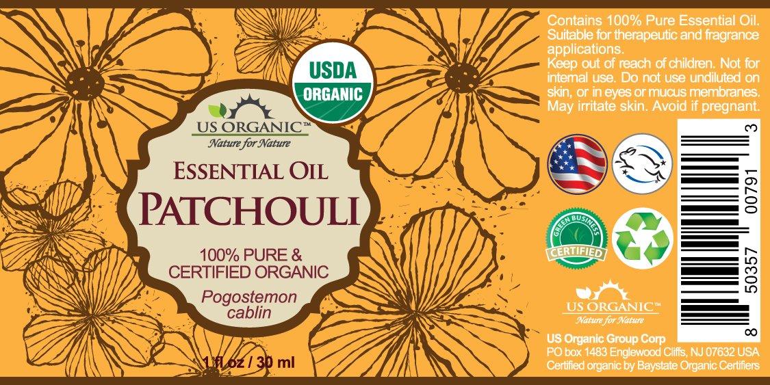 US Organic Patchouli Essential Oil 30ml bottle side view