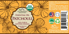 US Organic Patchouli Essential Oil 30ml bottle side view