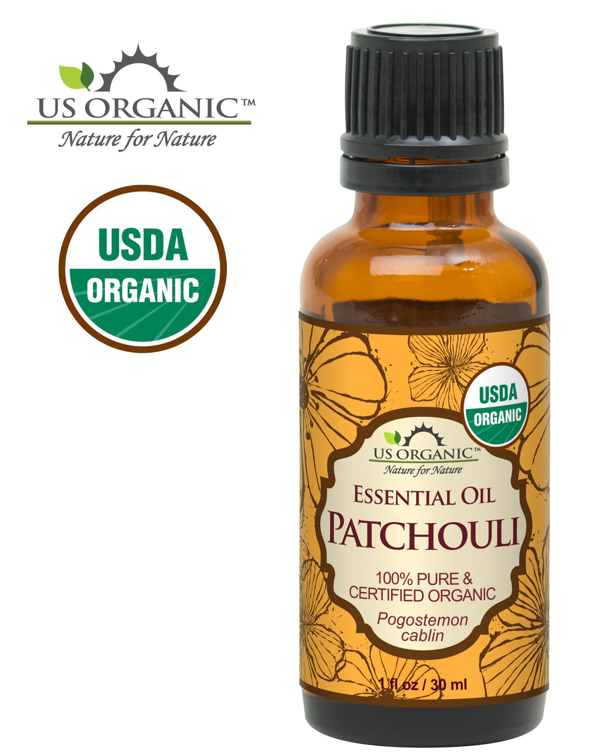 US Organic Patchouli Essential Oil 30ml bottle with Euro dropper
