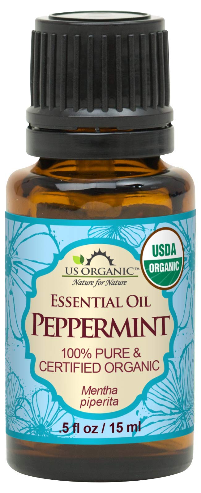 US Organic Peppermint Essential Oil 15 ml bottle front view