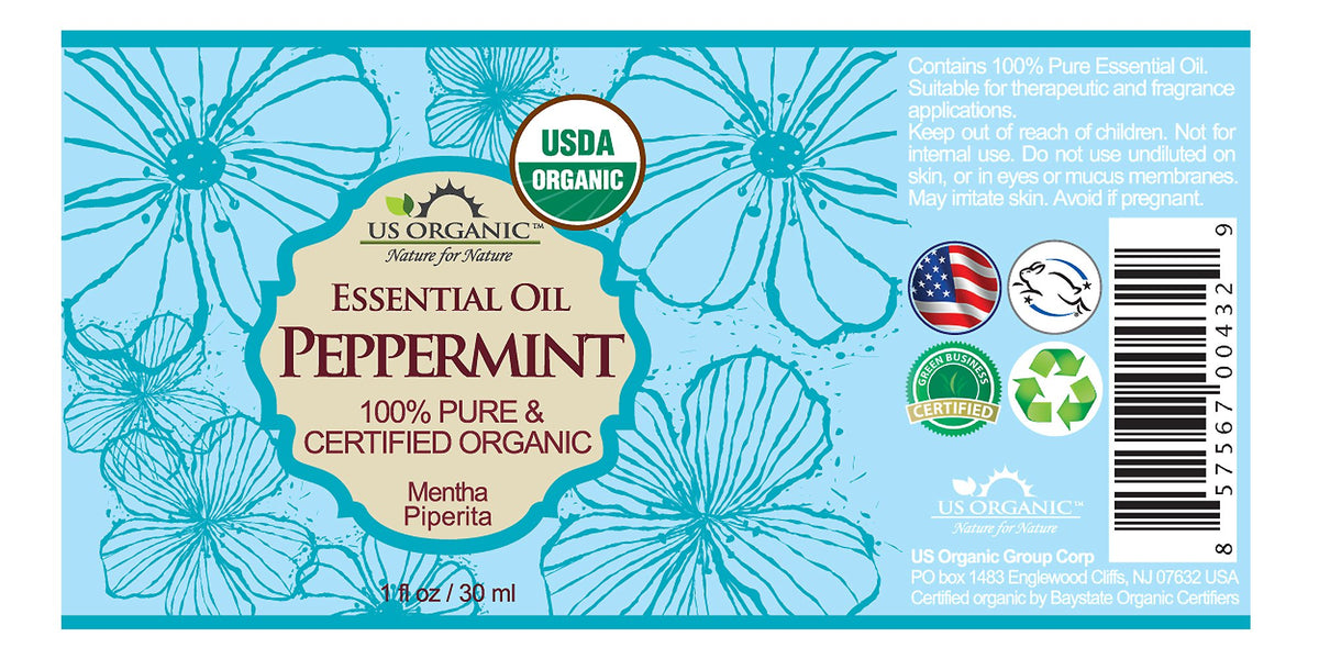 US Organic Peppermint Essential Oil 30ml back view